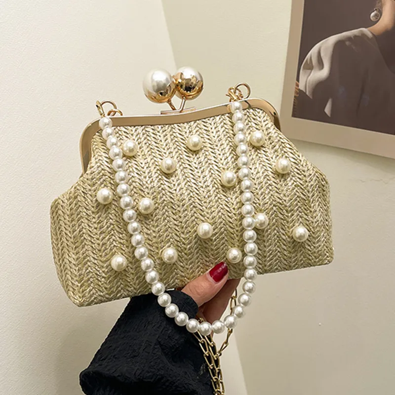 

Evening Bag Women Elegant Fashion Banquet Clutch Chain Shoulder Crossbody Bags Luxury Weave Purse Female Party Handbags