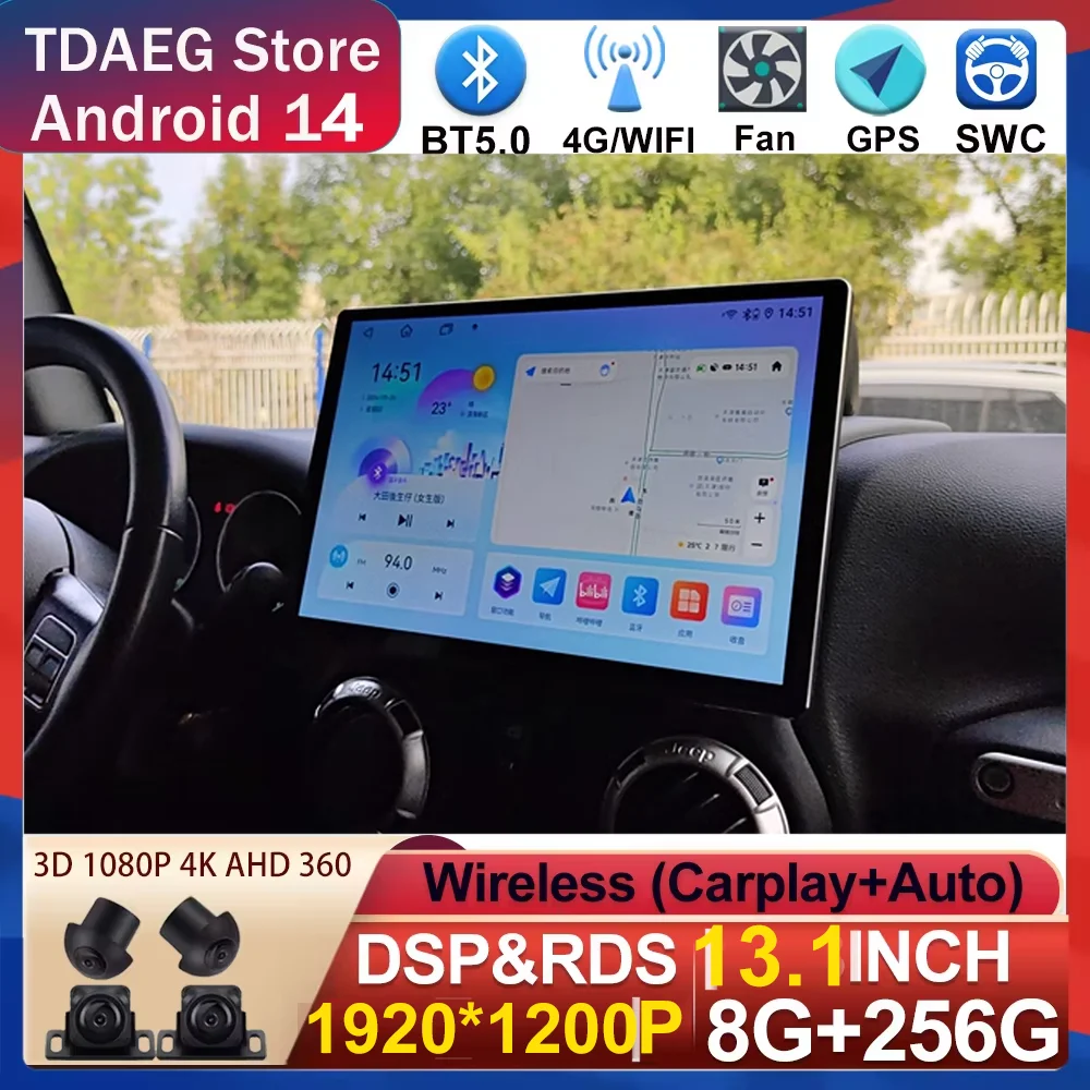 

13,1-дюймовый Android 14 для Jeep Wrangler 3 JK 2010-2018 Carplay, авторадио, автомобильный мультимедийный плеер, головное устройство GPS, стерео, автомобильный DSP