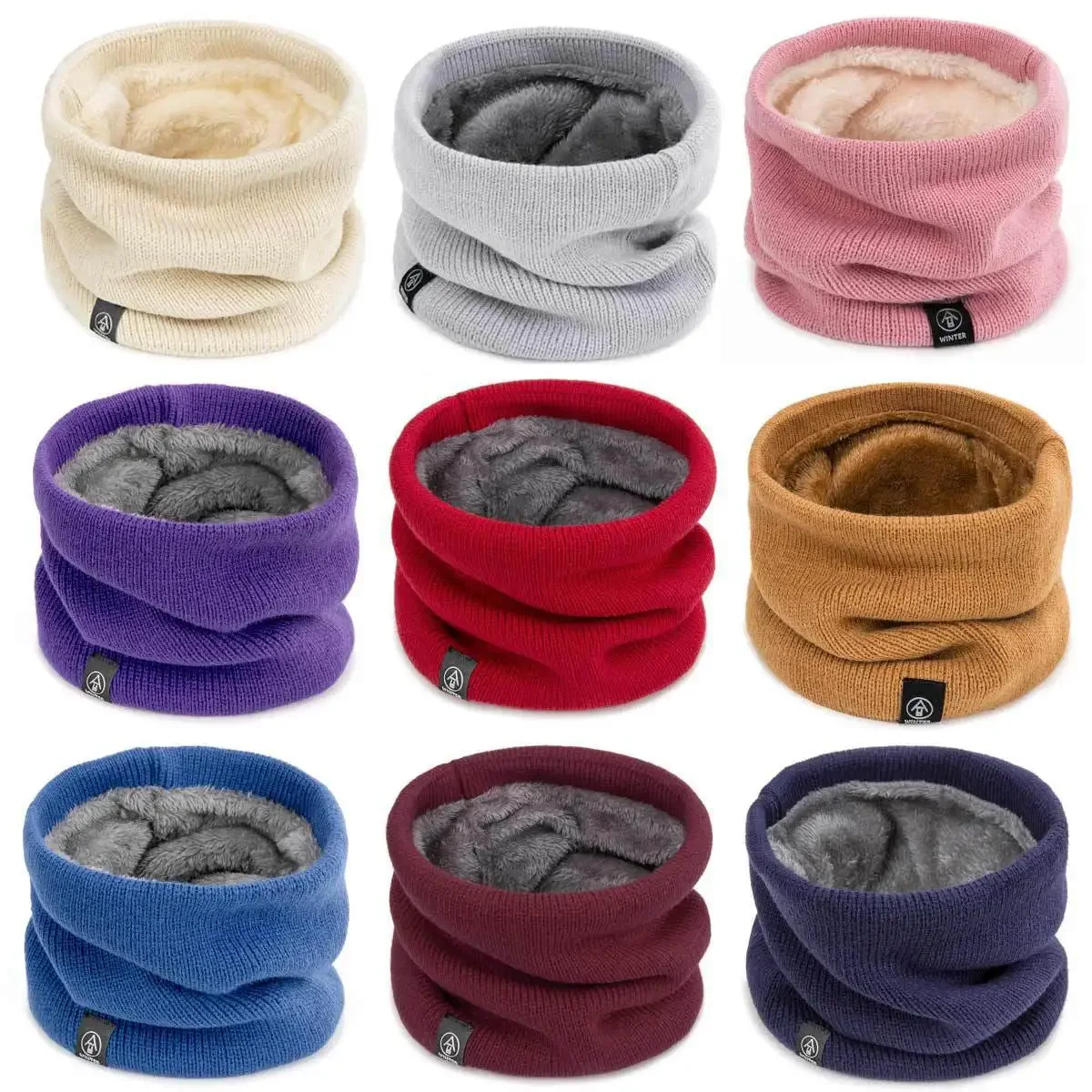 Solide Winter Plüsch Schalldämpfer Woolen Stricken für Frauen Fleece Ring Bandana Schal Halswärmer Buff Dicke Kaschmir Stirnband Ski Maske – Detail 6