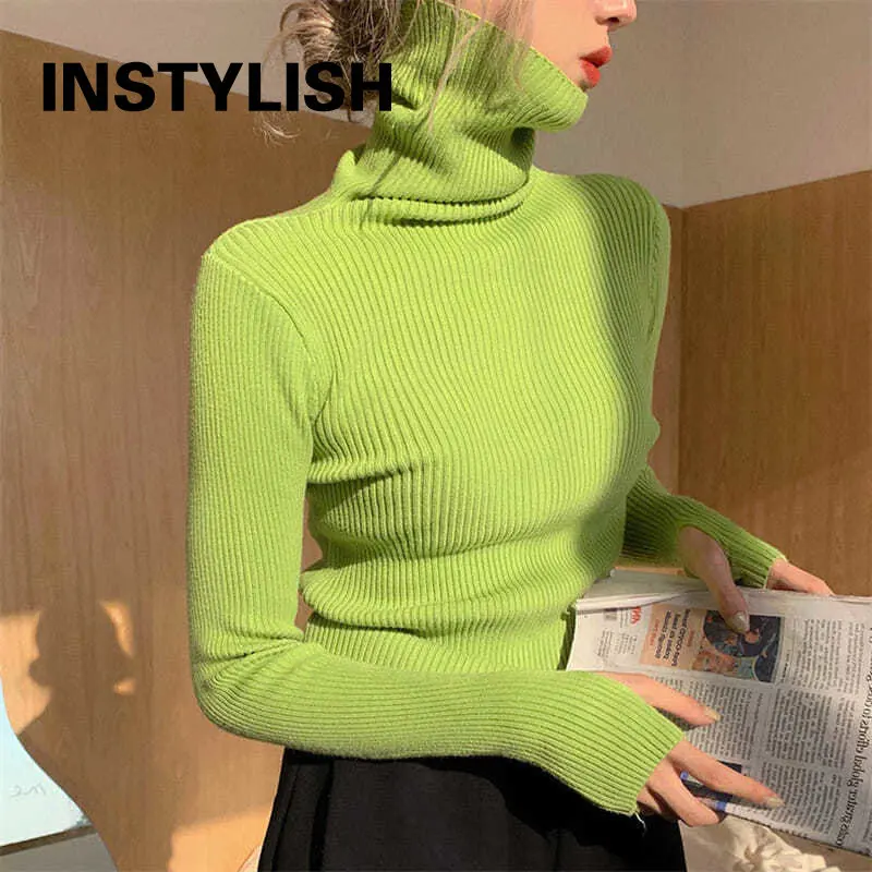 Women Elegant Turtleneck Finger Hole Sweater Autumn Winter Vintage Harajuku Slim Jumpers Simple All Match Knitted Pullover