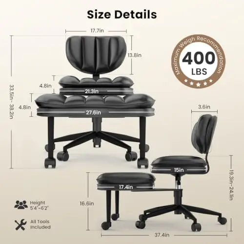 Cross Legged Office Chair, Ergonomic Cloud Criss Cross Desk Chair, Meditation Chair with Wheels, Height Adjustable Seat