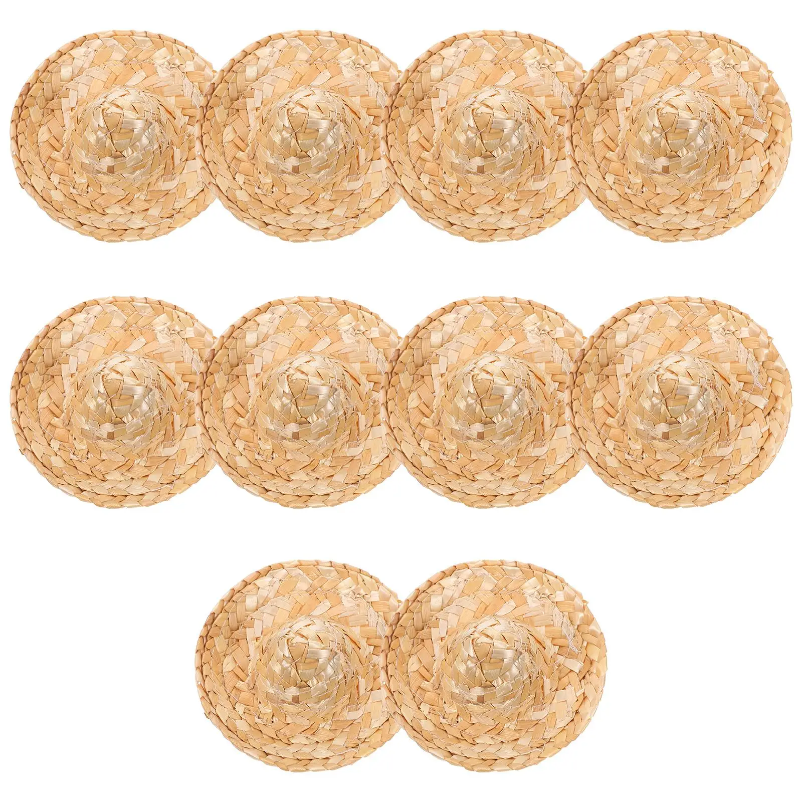 

10 Pcs Woven Straw Hats Beige Mini Decorative Crafts Photo Props DIY Costumes Pet Hats Safe