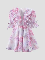 Chic Floral Printed Mini Dress Backless Sleeveless Hem Stacking Dresses Sweet A Line Vestidos 2025 New Lady Party Club Clothing - Image 3