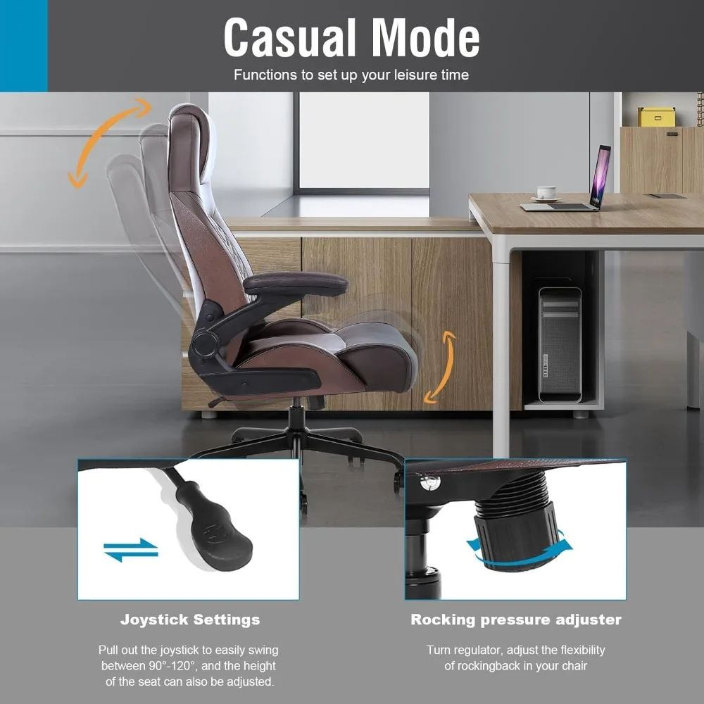 Executive Ergonomic Chair for Heavy People, PU Leather, Lumbar Support, Flip-up Armrest