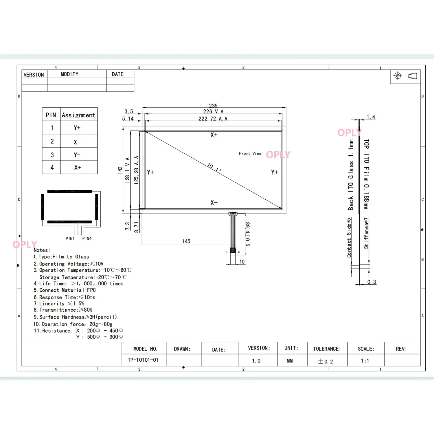 4 Wire 10.1 inch 10.1