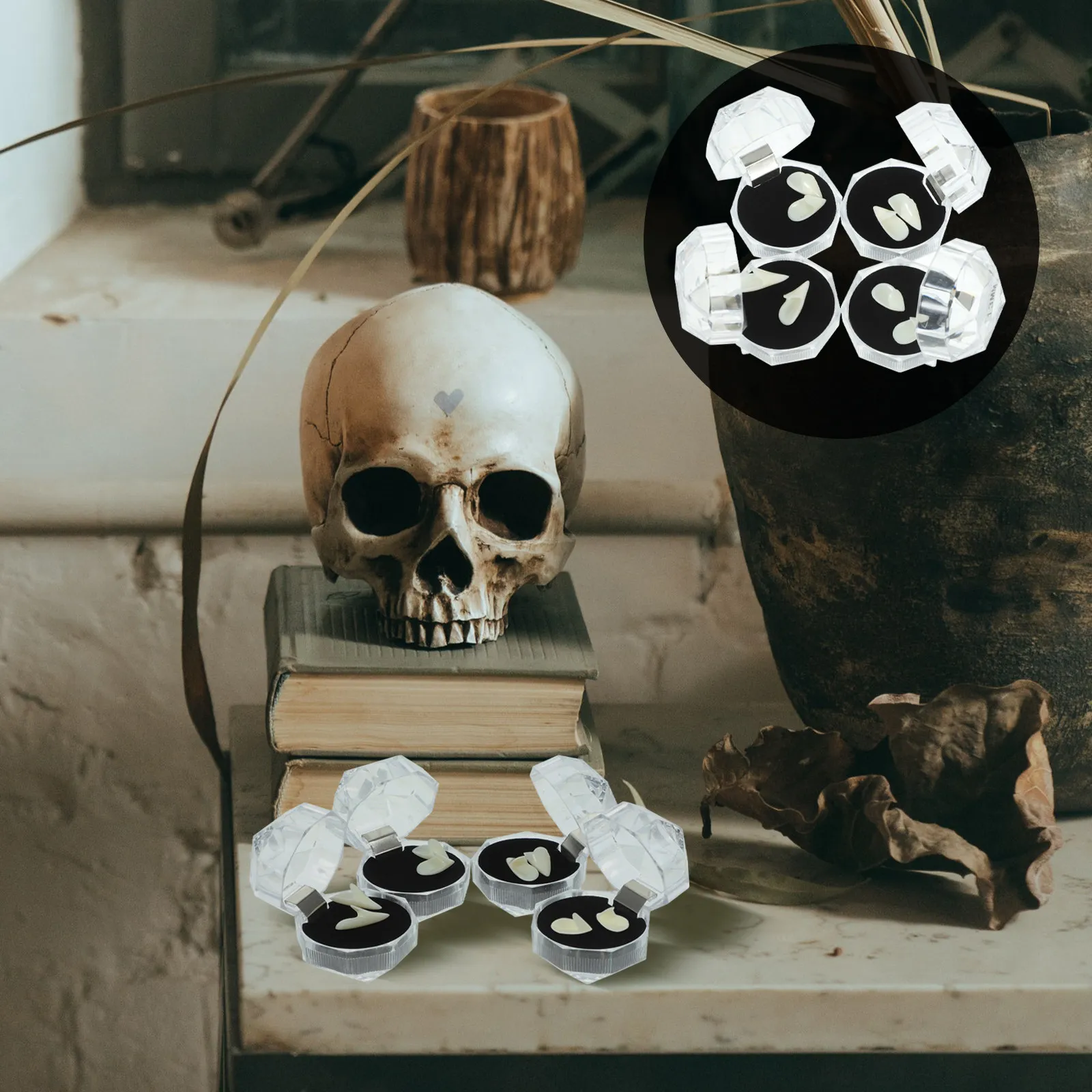 

4 Pairs Realistic Vampire Teeth Resin Halloween Fangs Caps 13Mm 15Mm 17Mm 19Mm Unisex Cosplay Party Costume Props