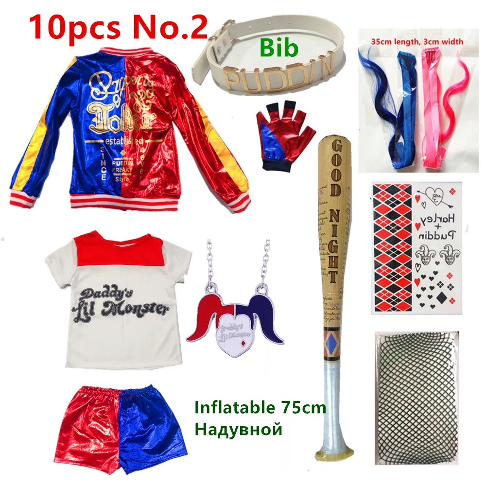 Karneval Halloween Harley Kostüme Cosplay Harleen Quinzel Kinder Mädchen Quinn T Hemd Joker Jacke Party Geschenke