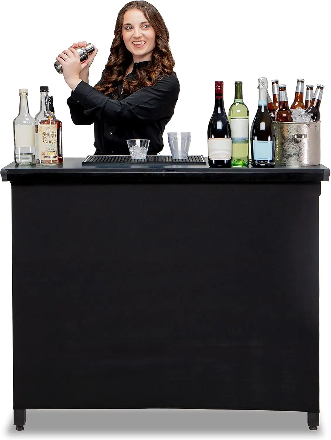 

Commercial Grade Portable Bar Table - Mobile Bartender Station for Events - Includes Black Skirt