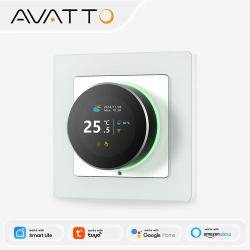 Imagen 1 del producto Termostato inteligente AVATTO con WiFi, controlador de temperatura para caldera de agua, gas y calefacción eléctrica, compatible con Tuya, Alexa y Google Home