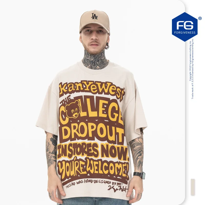 2024 Spring/summer New European and American Fashion Brand Kanye West The Same Bear Alphabet Print Hip Hop Short Sleeve T-shirt