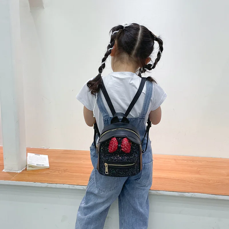 Anime Figure Disney Minnie Bow Kids Bags Girls Fashion Trend Sequins Mickey Mouse Cute Ears Shoulder Backpacks Travel Small Bags