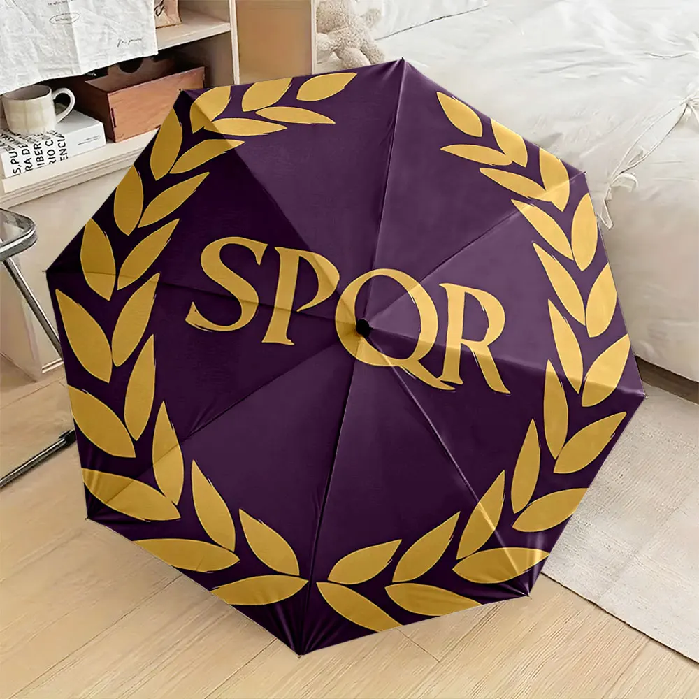 Roman Laurel Design Purple and Gold Umbrella Pattern portable waterproof sun rain umbrella for outdoor travel beach