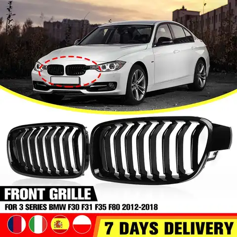 Передняя решетка радиатора для BMW 3 серии F30 F31 F35 F80 2012-2018, 1 пара, глянцево-черные спортивные решетки.