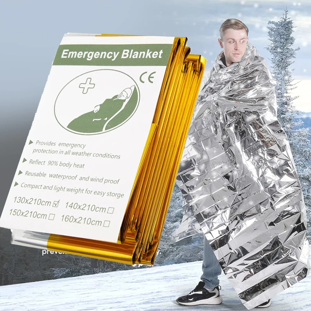 Outdoor Emergency Survival Blanket Waterproof SOS First Aid Gold Sliver Rescue Curtain Foil Thermal Military Blanket