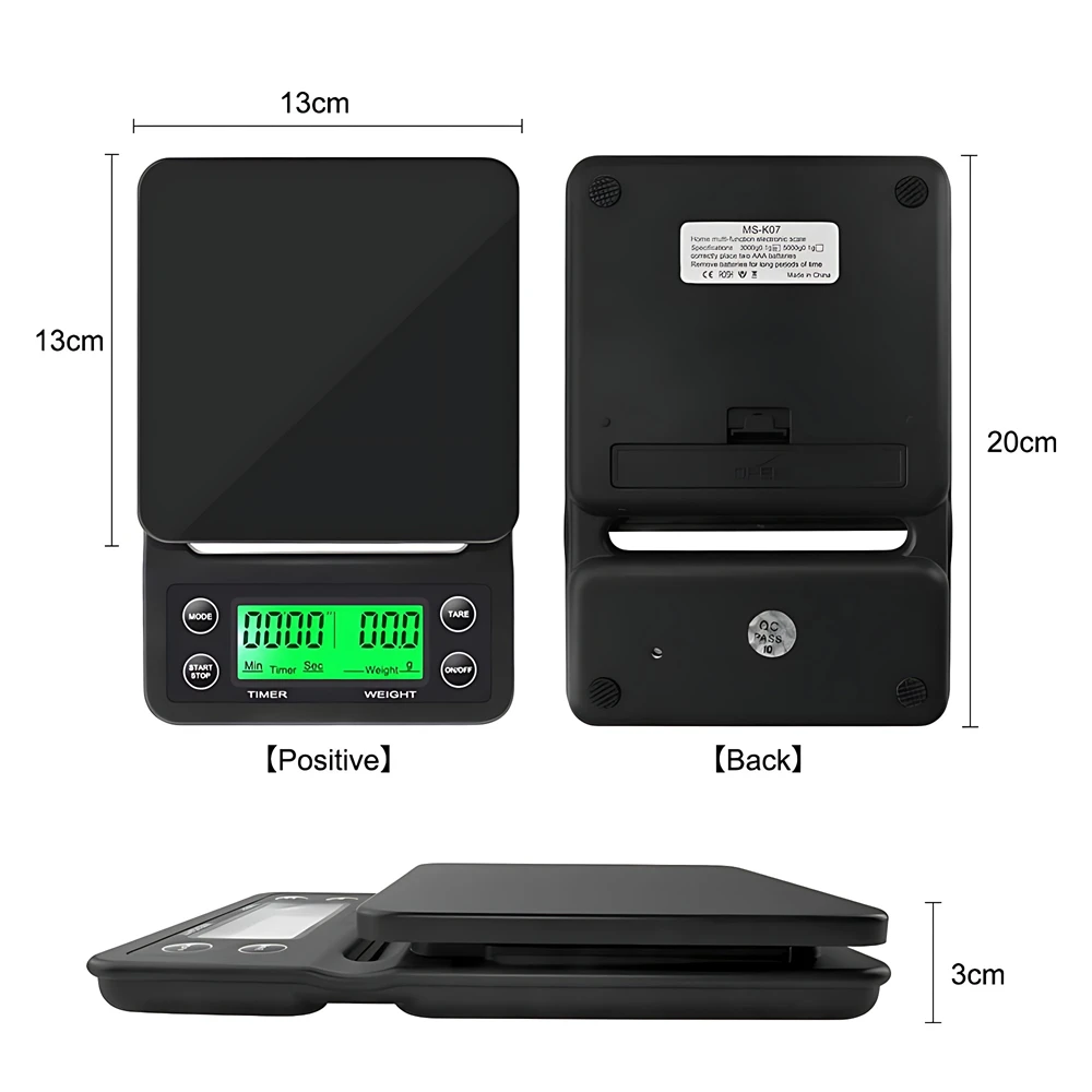 Con Timer per bilancia alimentare pesatura Mini bilancia per uso domestico bilancia da caffè elettronica LCD digitale 3kg 0.1g bilancia da cucina