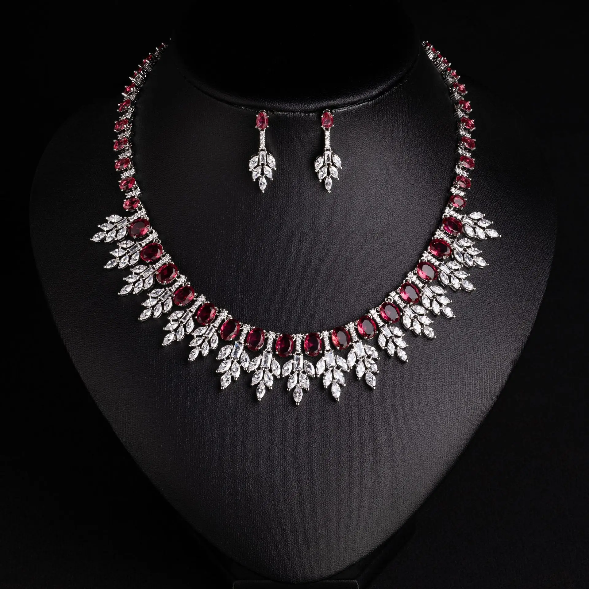 Women Bold Statement CZ Bridal Jewelry Set, Sparkling Cubic Zirconia Necklace & Dangle Earrings Kit, Luxury Wedding Evening Part