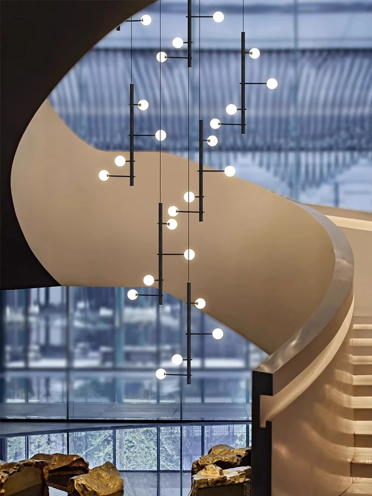 Nordic Duplex Staircase Chandelier Modern And Minimalist Loft Apartment Hotel Lobby Villa Living Room LED Magic Bean Chandelier