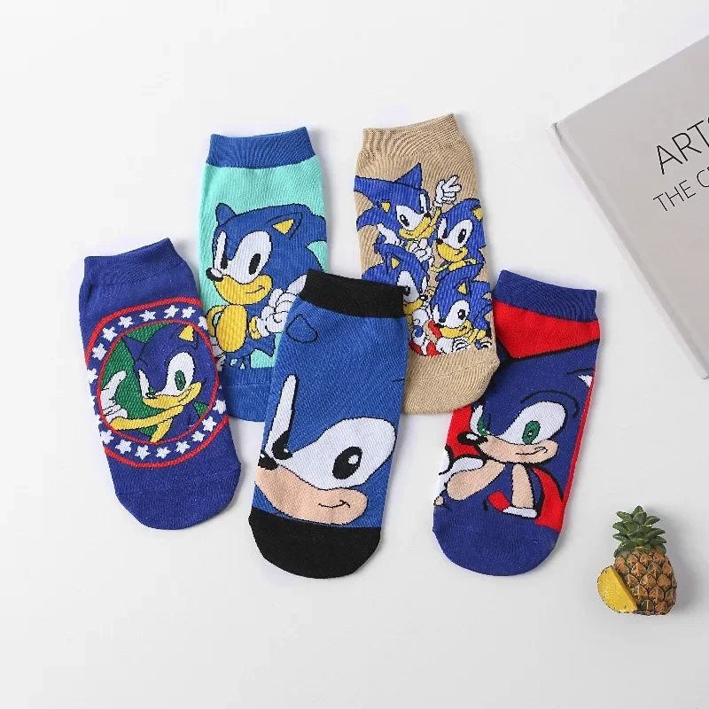 5styles Random Sonic Anime Socks 5 -8 Years Old Children's Knitted Cotton Cartoon Trend Tube Socks Boys Girls Christmas Gifts