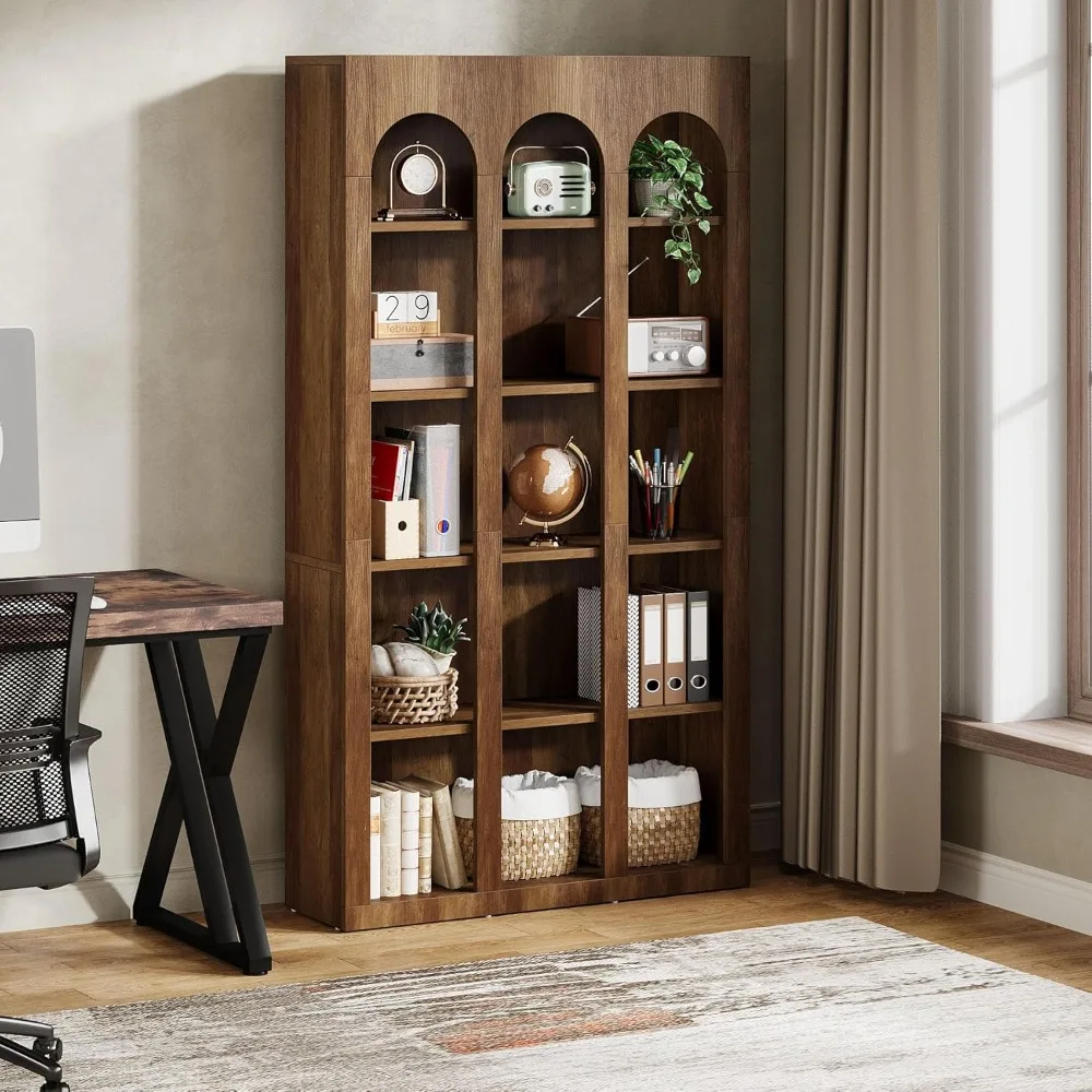 

5-Tier Farmhouse Arched Bookshelf, 70.87-Inch Mid Century Modern Bookcase with Open Shelves, Tall Book Shelf Vintage Display St