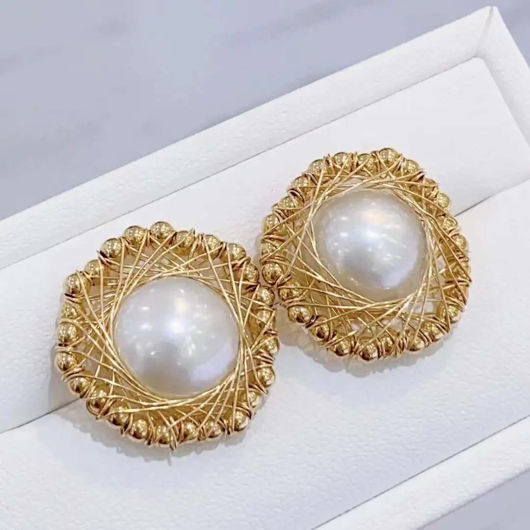 

SGARIT Fine Jewelry 14K Filled Gold 11-12mm Natural Freshwater Pearl Casual Elegant Women Stud Earrings