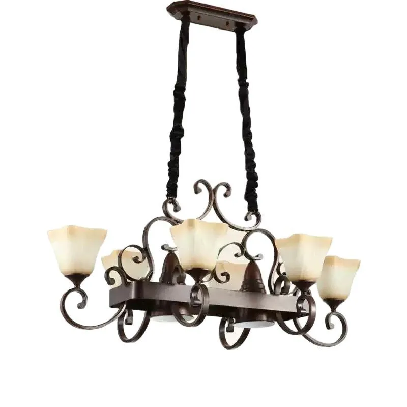 

American chandelier restaurant light retro rural pastoral living room light atmospheric wrought iron dining table dining room