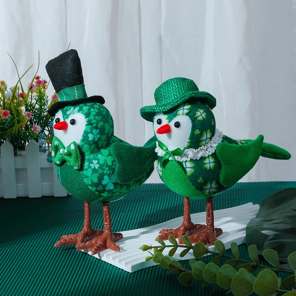 

2 Pcs Glowing Bird Statue St Patricks Day Tabletop Decor Light Up Figurine Tiered Tray nament Holiday Home Gift LED Miniatures