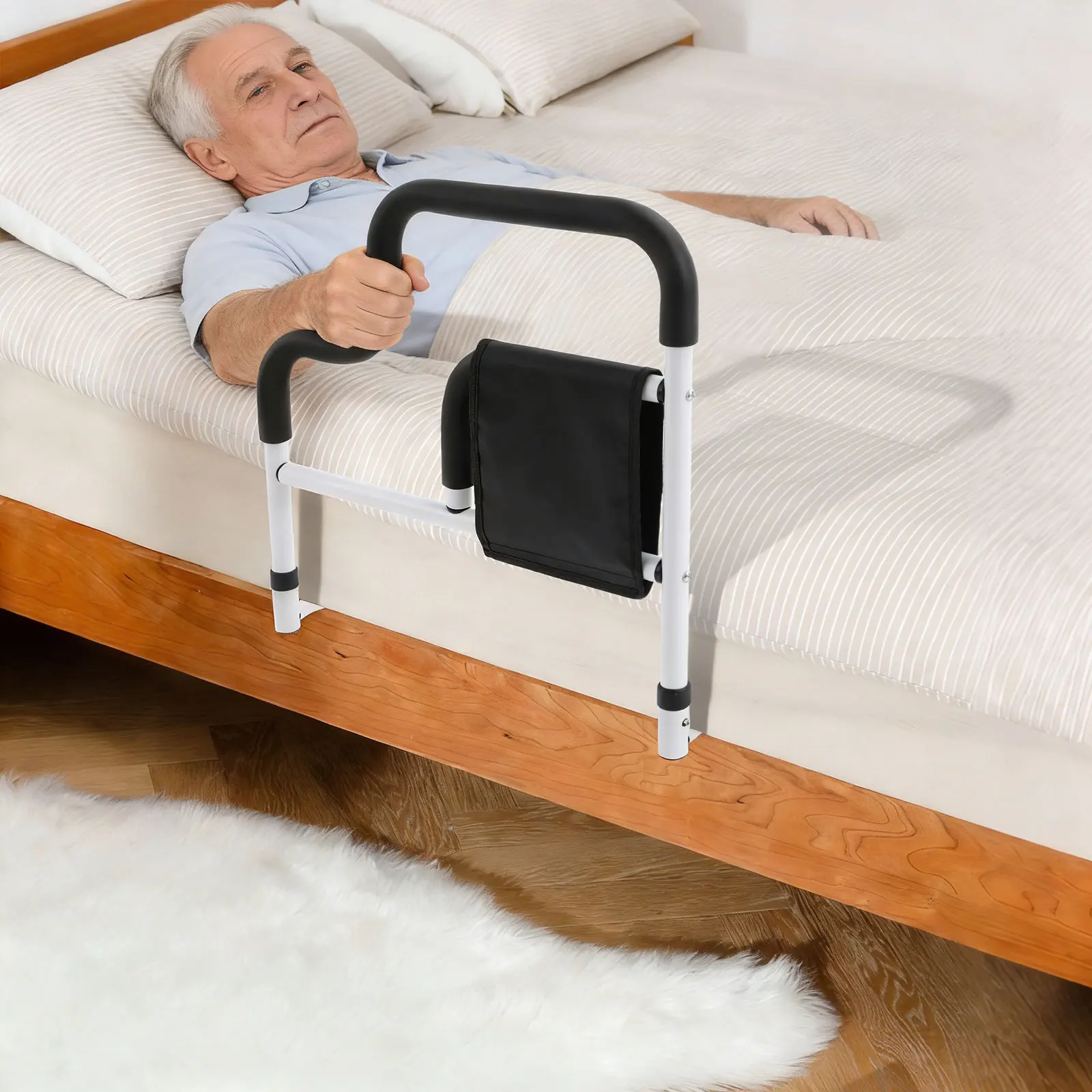 Bedside Handrail, Bed Safety Handrail, Durable Carbon Steel Bed Rail, 220 lbs Load Capacity, for Elderly Disabled Adults
