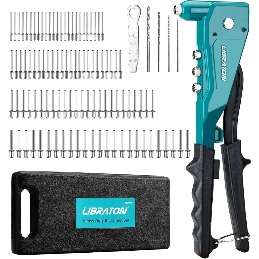 Heavy Duty Rivet Gun Pop Rivet Gun Set for Metal Wood and Plastic Repair and Assembly Professional Manual Riveting Tool with 11