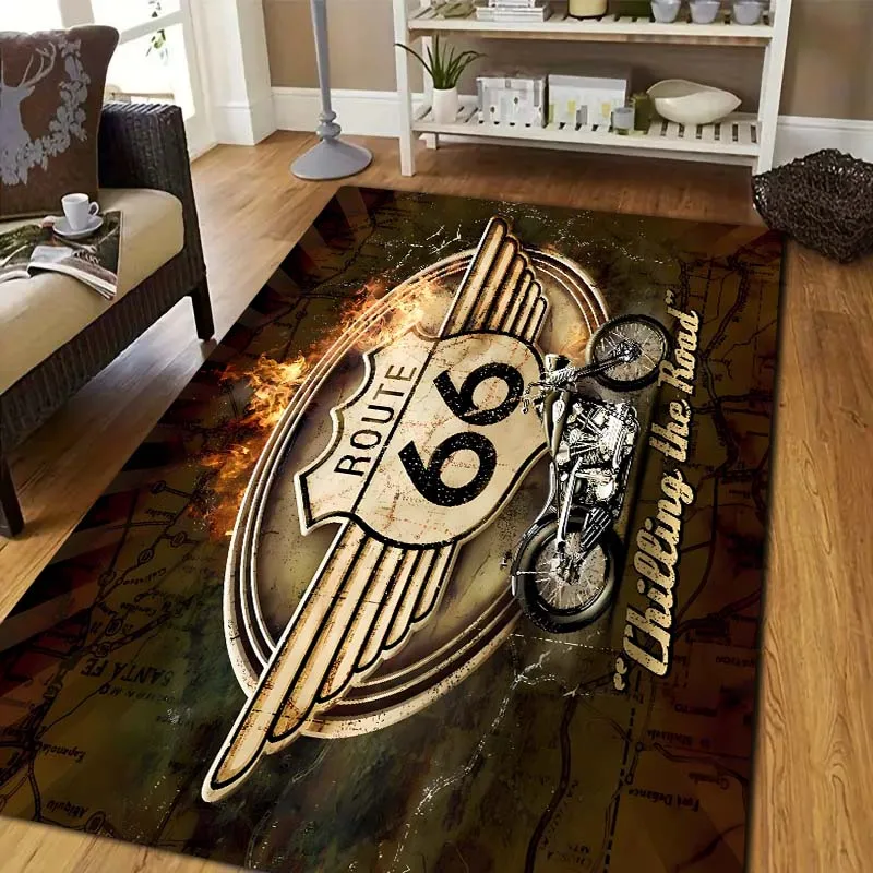 Route 66 The Mother Road Print Flannel Area Rug Non‑Slip Soft Floor Mat For Couch Bedroom Living Room Indoor Home Cozy DecorGift