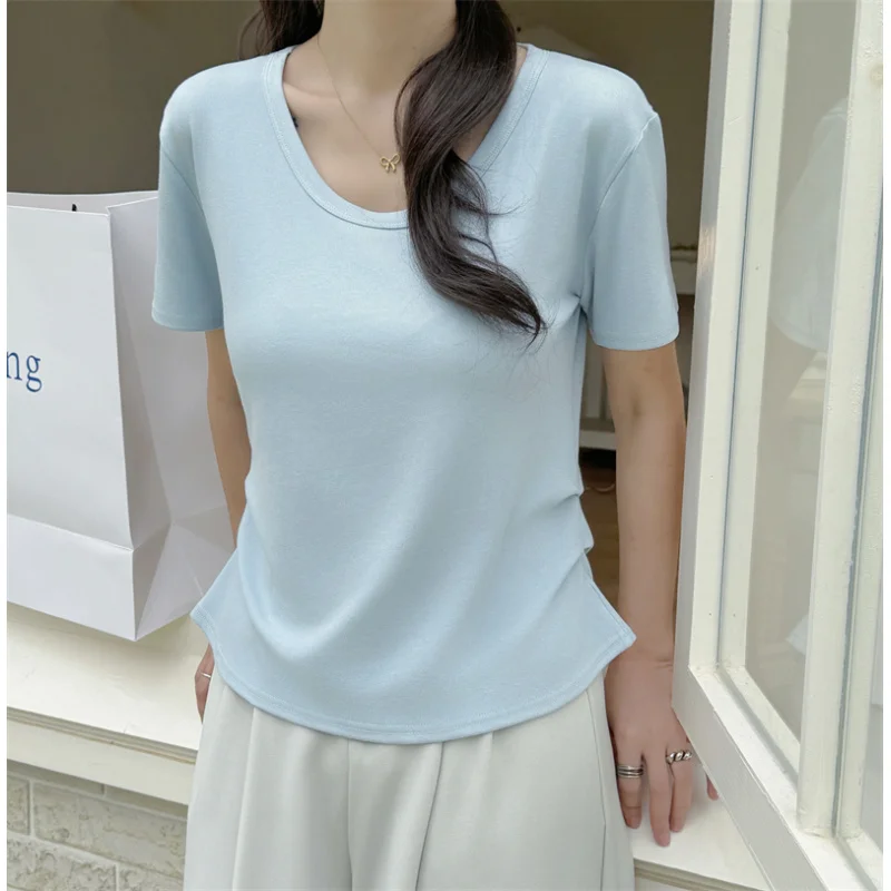 

White Sleeve T-Shirt for Women, Unique Design, Summer New Drawstring Short Top