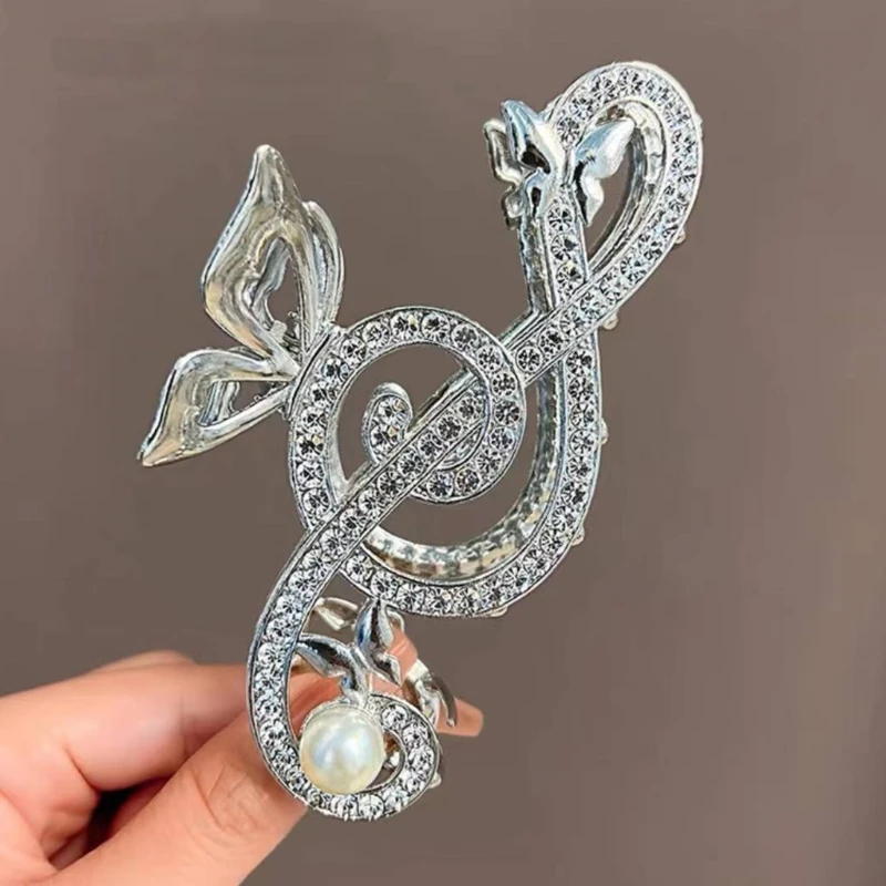 Temperament Hair Clips for Girls Pearl/ Rhinestone Music Note Shape Hair Pins Non-slip Hair Barrettes for Students