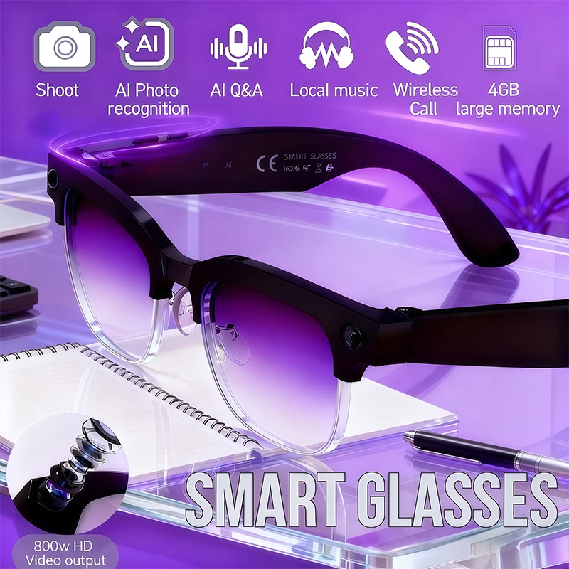 

Business Routine 800W Camera AI Glasses Men Color-Changing Smart Translation Glasses Photo Video Recording Call Smart Sunglasse
