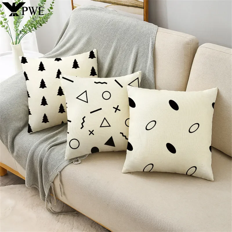 Geometric Lines Simple Personality Black and White Pattern Pillowcase for Sofa Car Decor Linen Cushion Cover 40cm/45cm/50cm