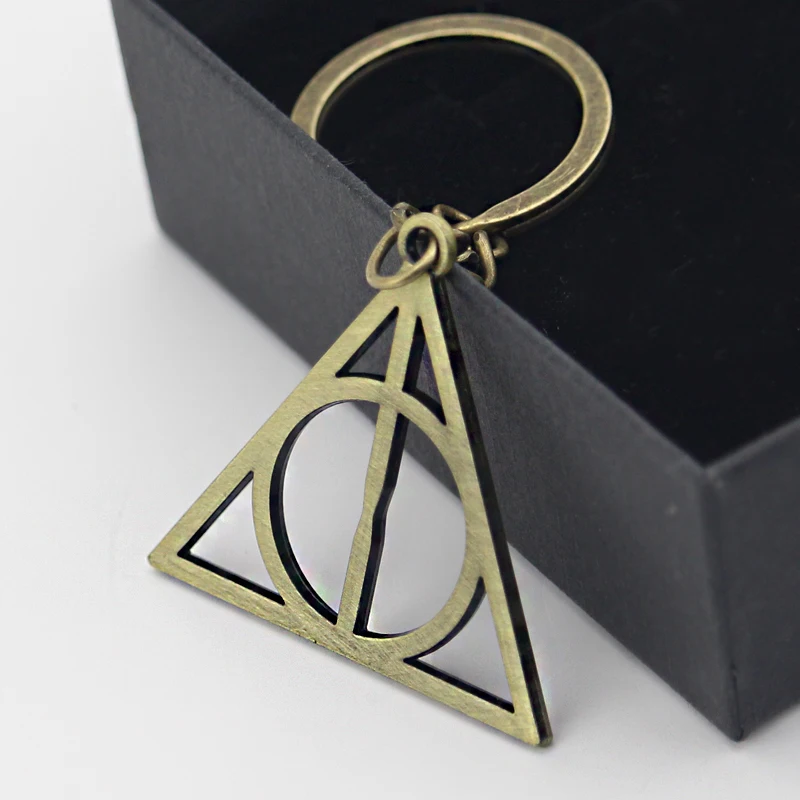 Fashion Silver Color Deathly Hallows Keychain Triangle Rotatable Pendant Necklace Character Movie Fashion Jewelry Necklace