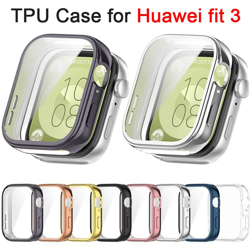 Plating Case For Huawei Watch Fit 3 Samrt Watch Strap Full Bumper TPU Protective Cover Fit3 Accessories Screen Protector