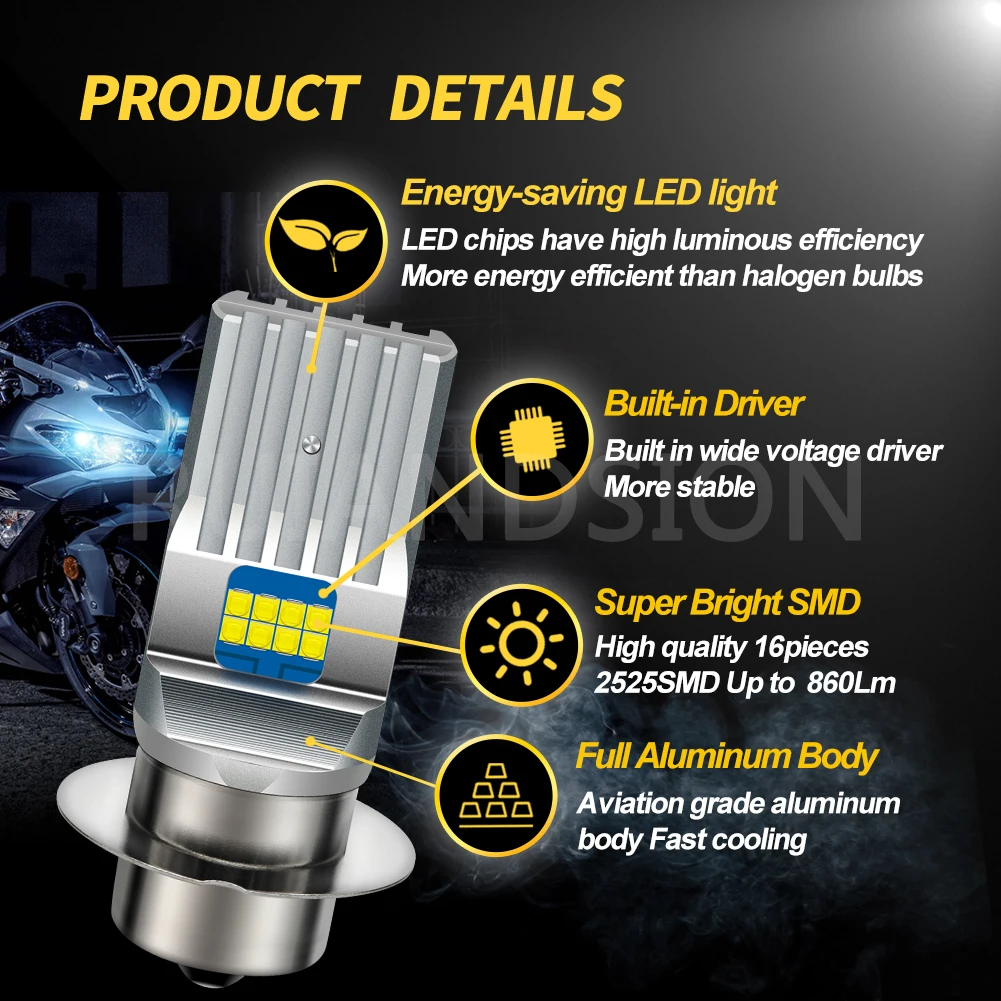 Ruiandsion P36S LED Motorcycle Bulb 2525 High Low Beam White Warm White 6V 12V 24V for Motorcycle/Car Headlight Fog Light 1/2pcs