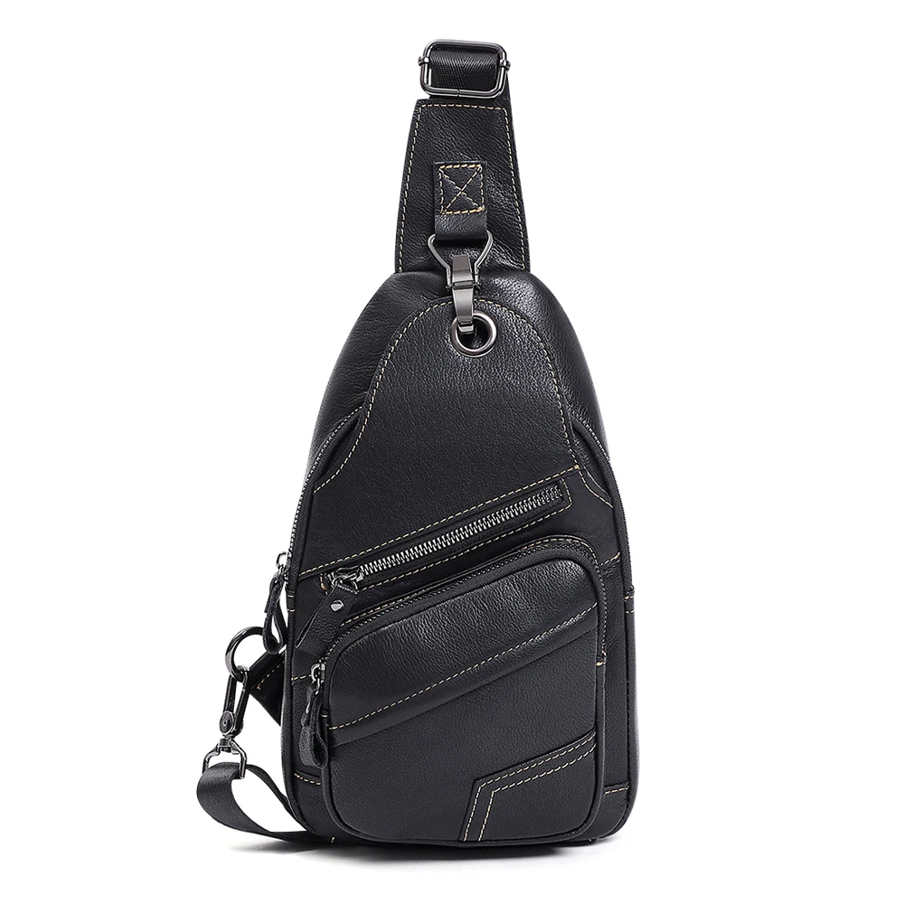 

Hot selling men's chest bag outdoor casual leather men's bag large capacity crossbody bag trendy men's small backpack