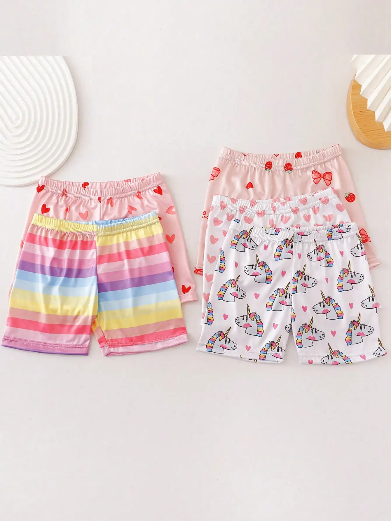 5Pcs Kids Girl Safety Shorts 2-11Y Unicorn & Heart Print Elastic Waist Shorts Soft Polyester Spandex Under Dress Summer Daily view 2