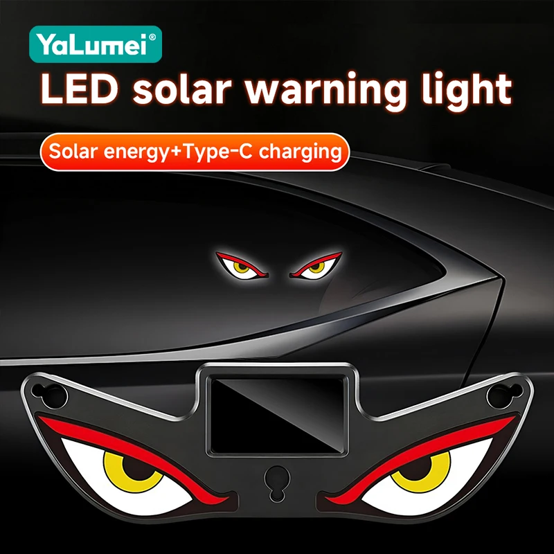 1 PCS LED Car Solar Devil Eye Light Expression Neon Light Rear Window Triangle Window Anti-Rear-End Warning Light Accessories