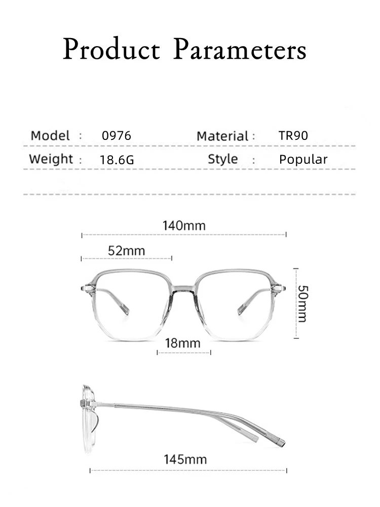 Fashion Ultra-Light TR Square Big Frame Men Women  Optics Prescription Anti Blue Light Radiation Protection Computer Eyeglasses