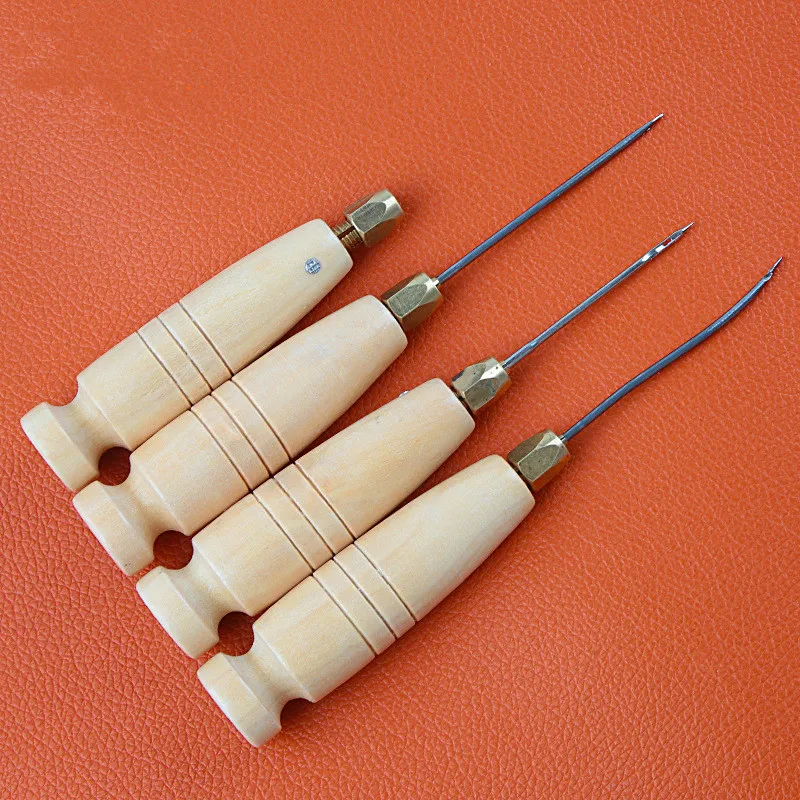 1Set DIY Leather Sewing Leather Sewing Awl Needle With Wood Handle Set Leather Canvas Shoe Repairing Tool Kit