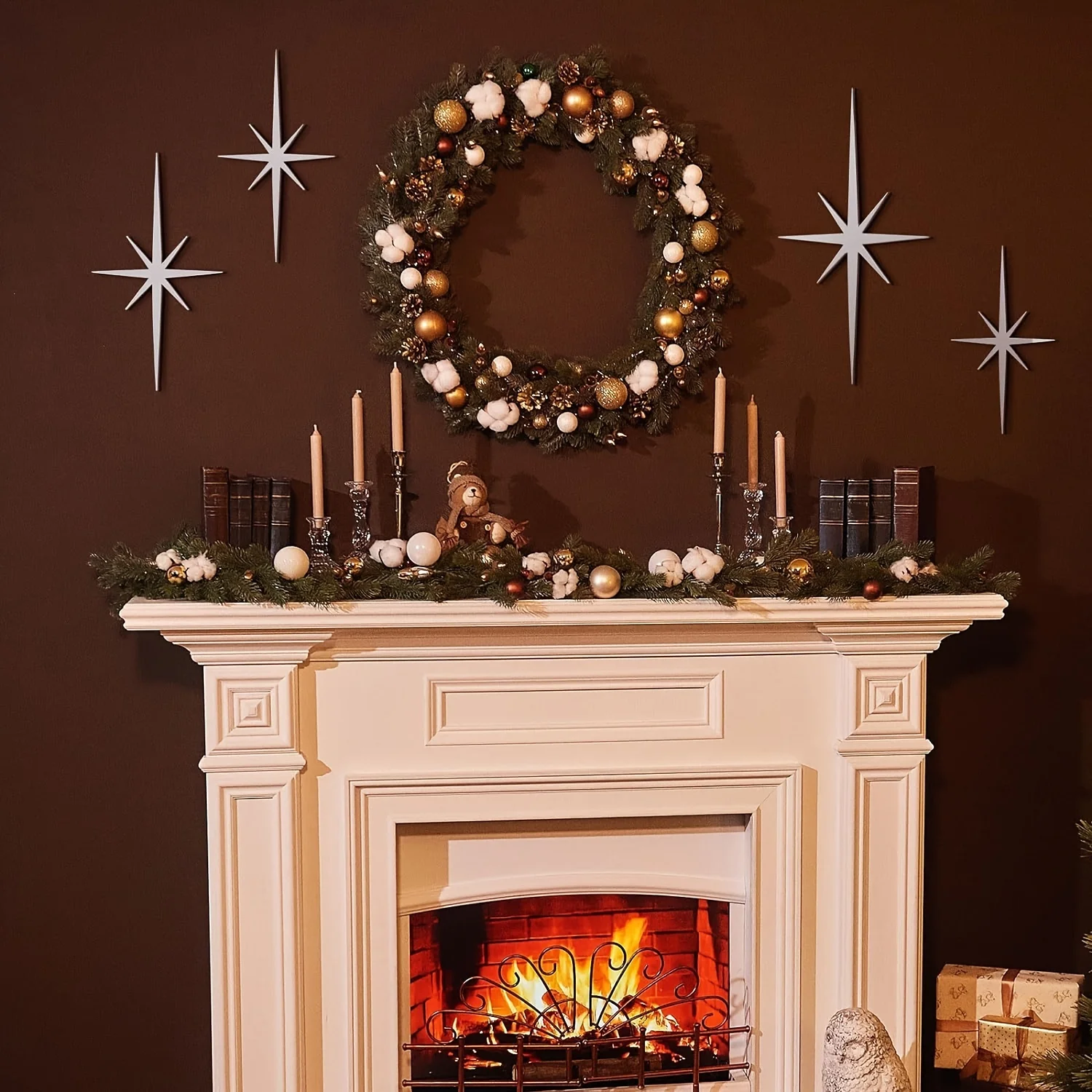 4-piece Metal Star-shaped Wall Decorations, 8-sided Atomic Star Wall Hanging Pieces,Elegant Wall Decorations for Home Decoration