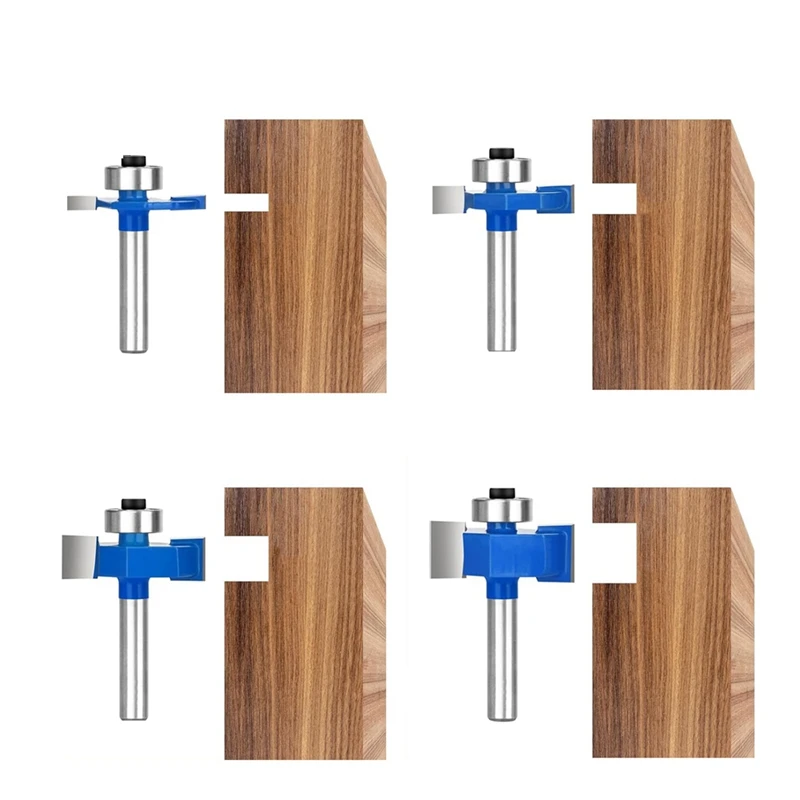 4Pcs Router Bits 1/4 Shank With 6 Bearings Set Rabbeting Router Bit For Wood Grooving With 1/2In To 1/4In Router Collet