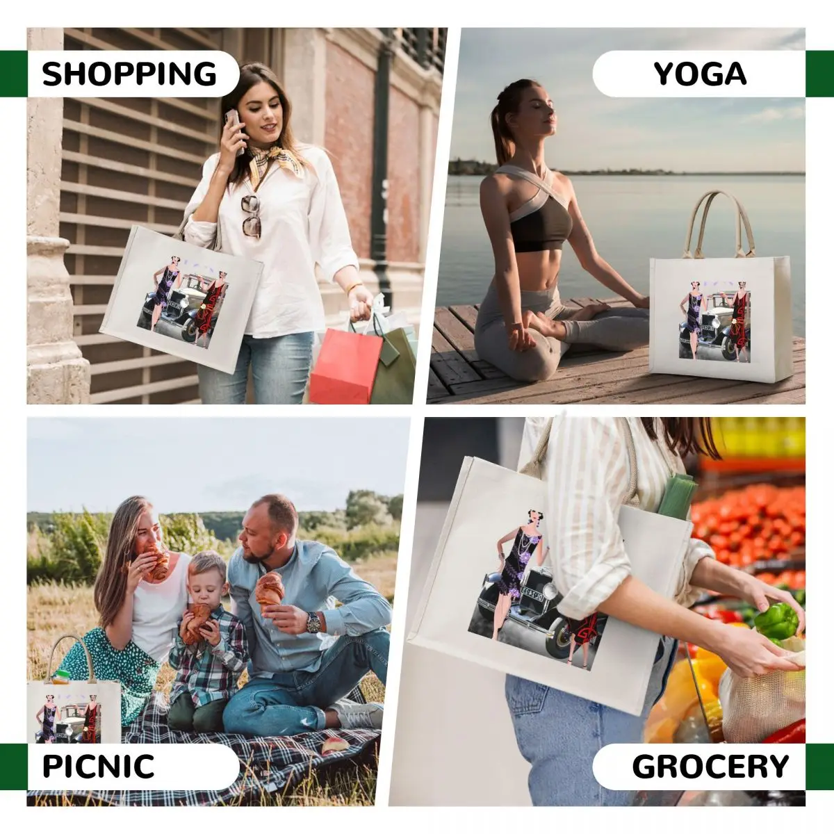 The Roaring 20’s with a Vintage White Car Tote Bag tote bags aesthetic Canvas bag handbag