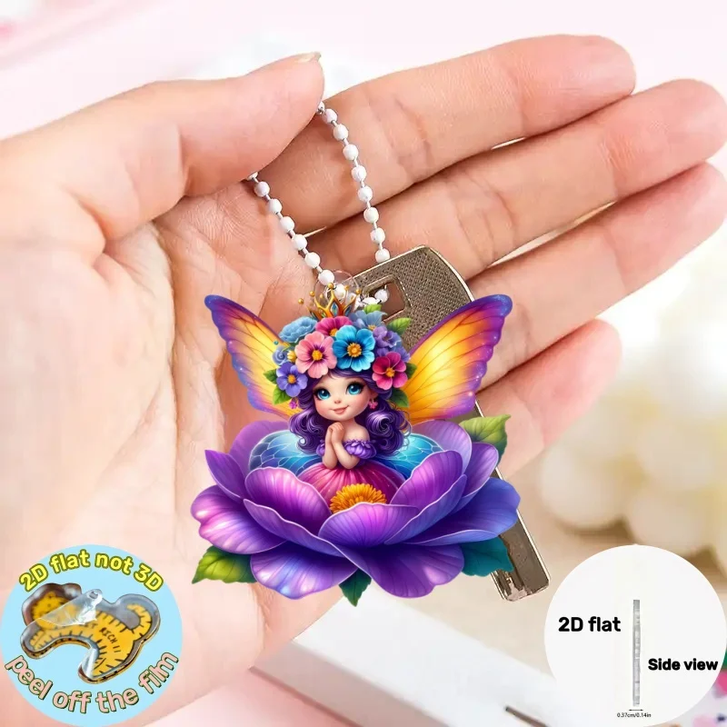 2D Butterfly Fairy Keychain Acrylic Hanging Decoration Charming Car Mirror Accessory Home Decor Ideal Holiday Gift For Her Women
