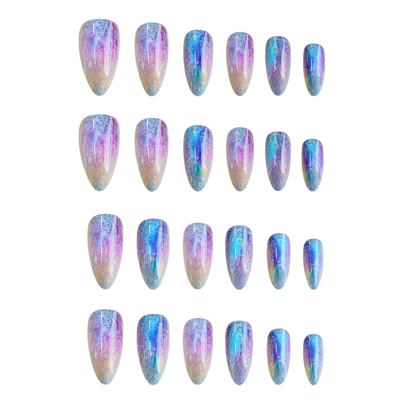 24pcs/set Medium long fake nails for women girls sparkling starry sky gradient rainbow colors Y2K tips press on false nail art