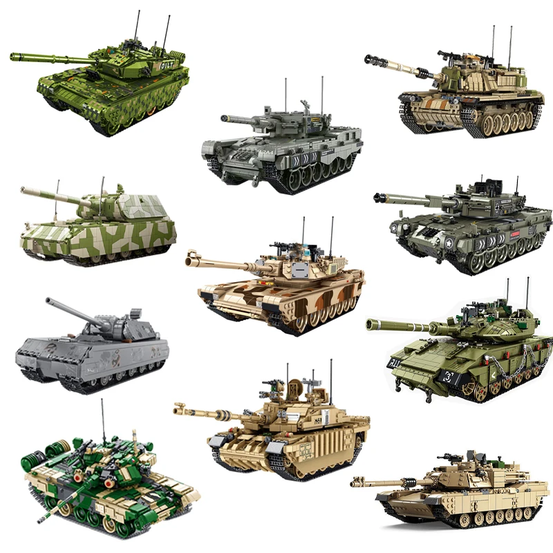 

WW2 Military US M1A2 Israeli Merkava Geman Leopard2 Panzer VIII Maus Tank Model Building Blocks Soldier Bricks Kids DIY Toy Gift