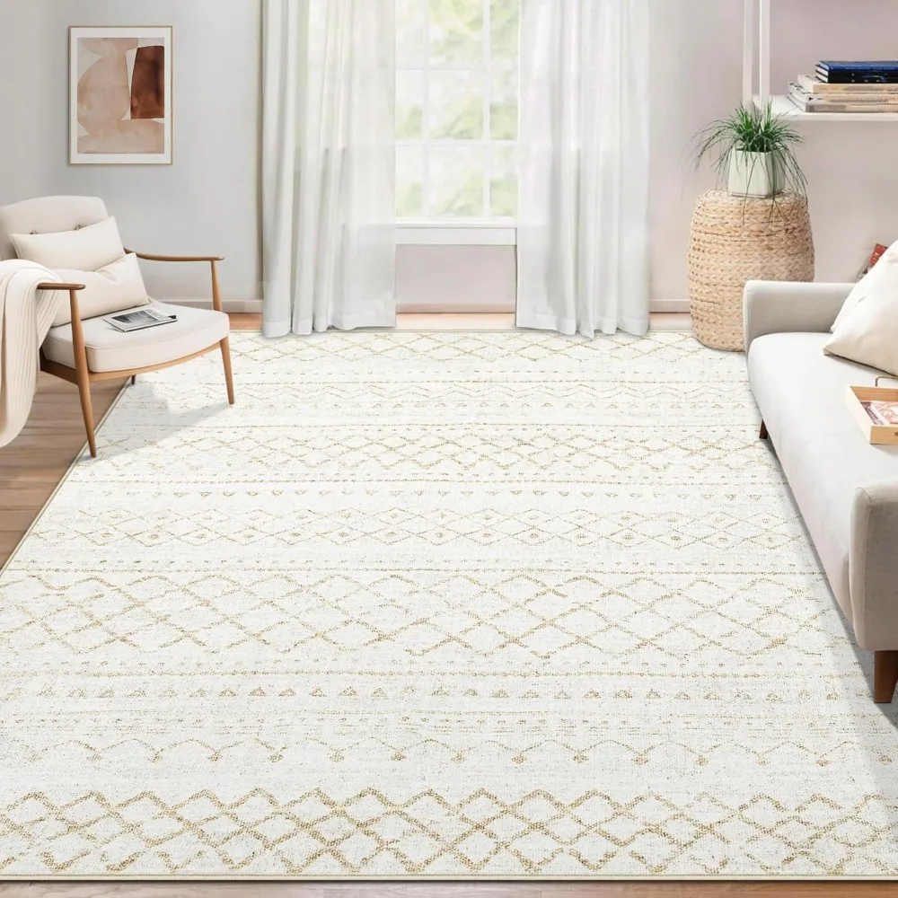 

Area Rug for Living Room 6x9: Large Washable Boho Moroccan Rugs Geometric Neutral Rug, Non-Slip Foldable Morden