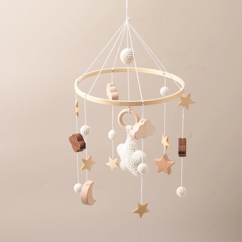 Baby Rattles Crib Bed Wood Bell Toys 0-12 Months for Baby Newborn Mobile Toddler Rattles Carousel for Cots Kids Musical Toy Gift