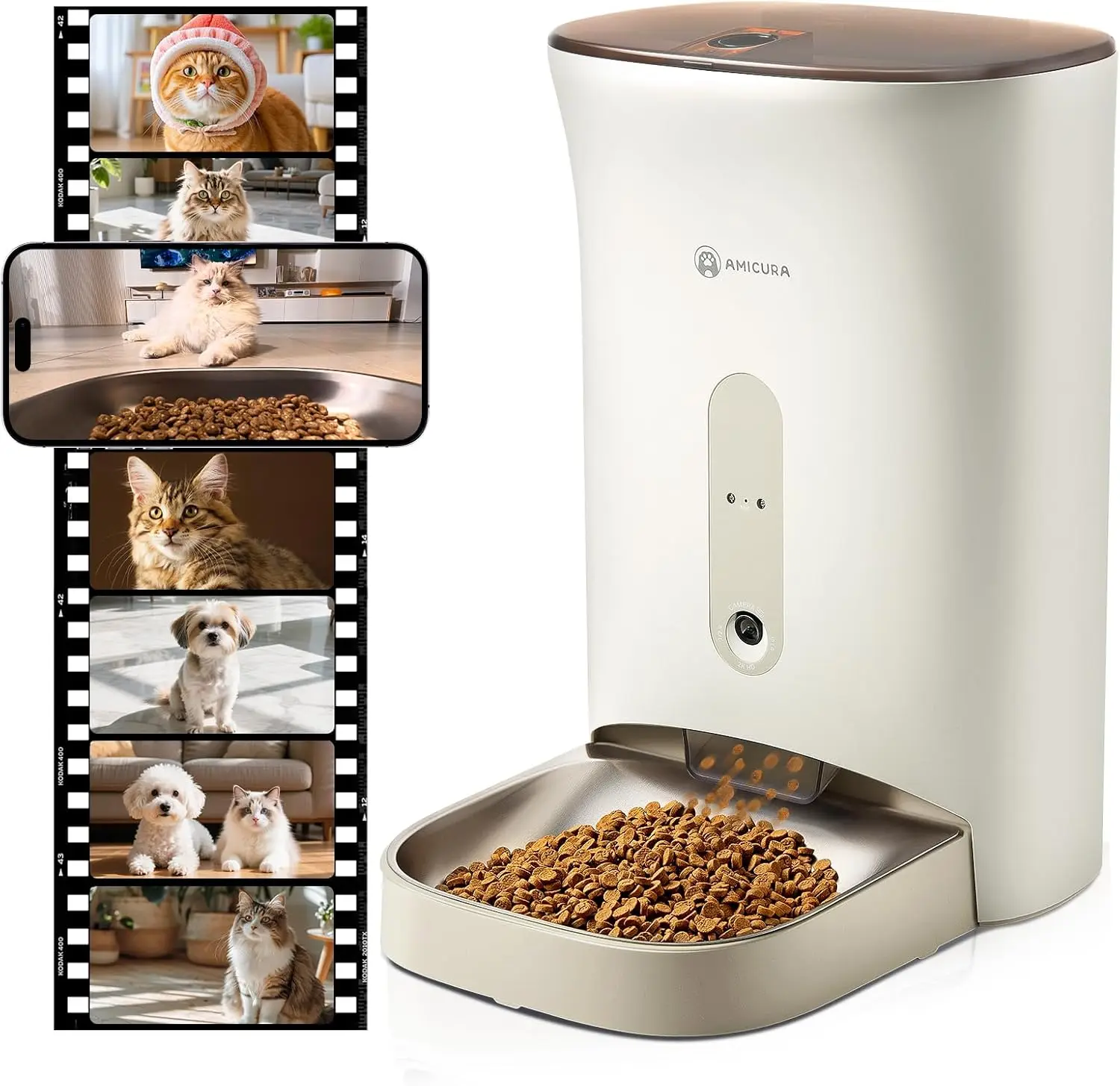 

Automatic Cat Feeder with 2K HD Camera, WiFi Pet Feeder with Night Vision, App Control, Real-Time Video & Voice Call, Easy Clean